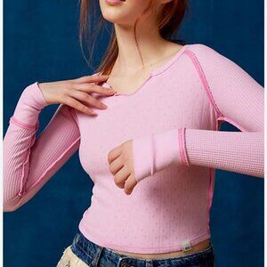 Pink BDG Viv Spliced Notch Neck Tee Long Sleeve {SIZE SMALL}